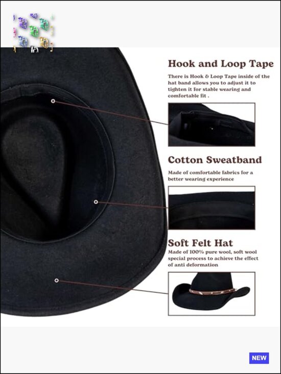 Wool Wide Brim Cowboy Hat Unisex Western Rancher Felt Hat Shapeable Brim main image 5